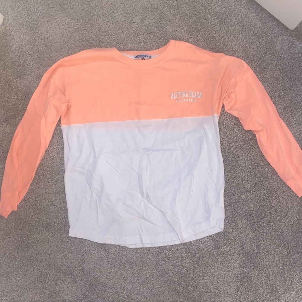 Daytona Beach Womens S Long Sleeve Shirt - Peach and White